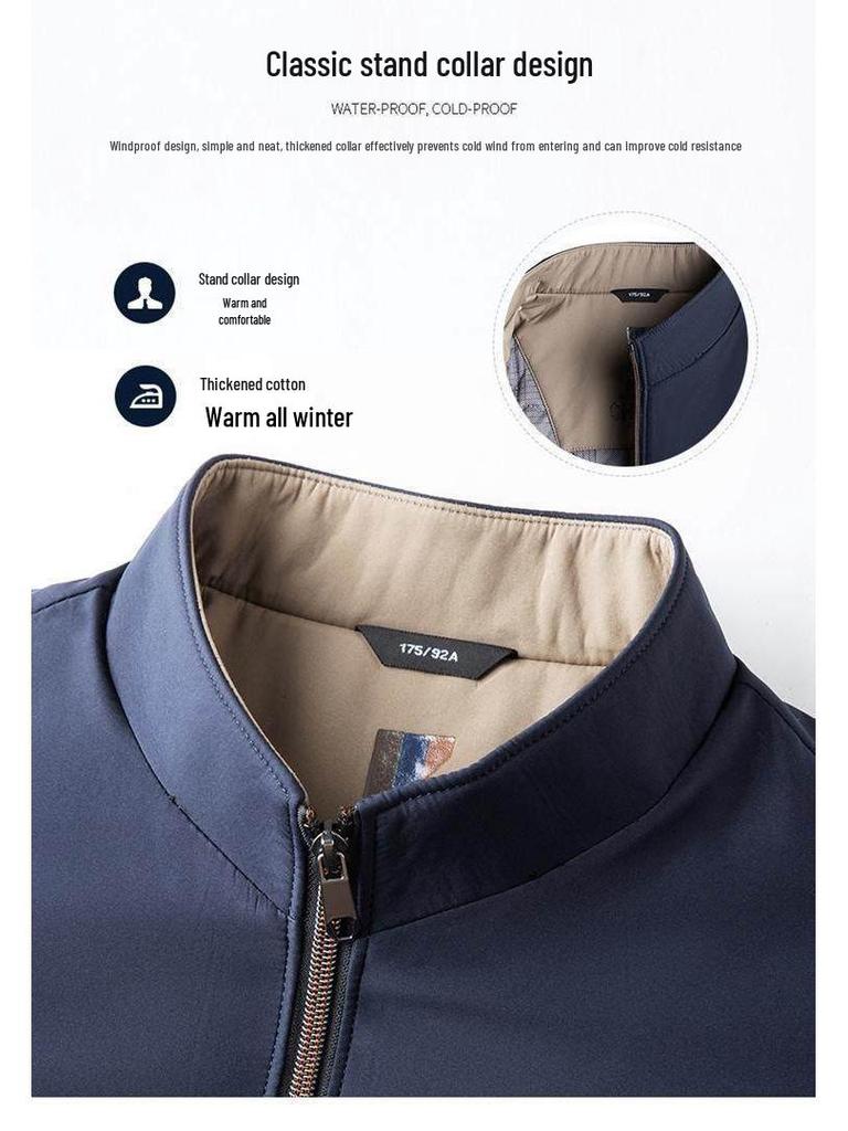 Pierre Cardin Men's Stand-Up Collar Cotton Jacket, Dad Style, Thickened for Autumn/Winter 2025.