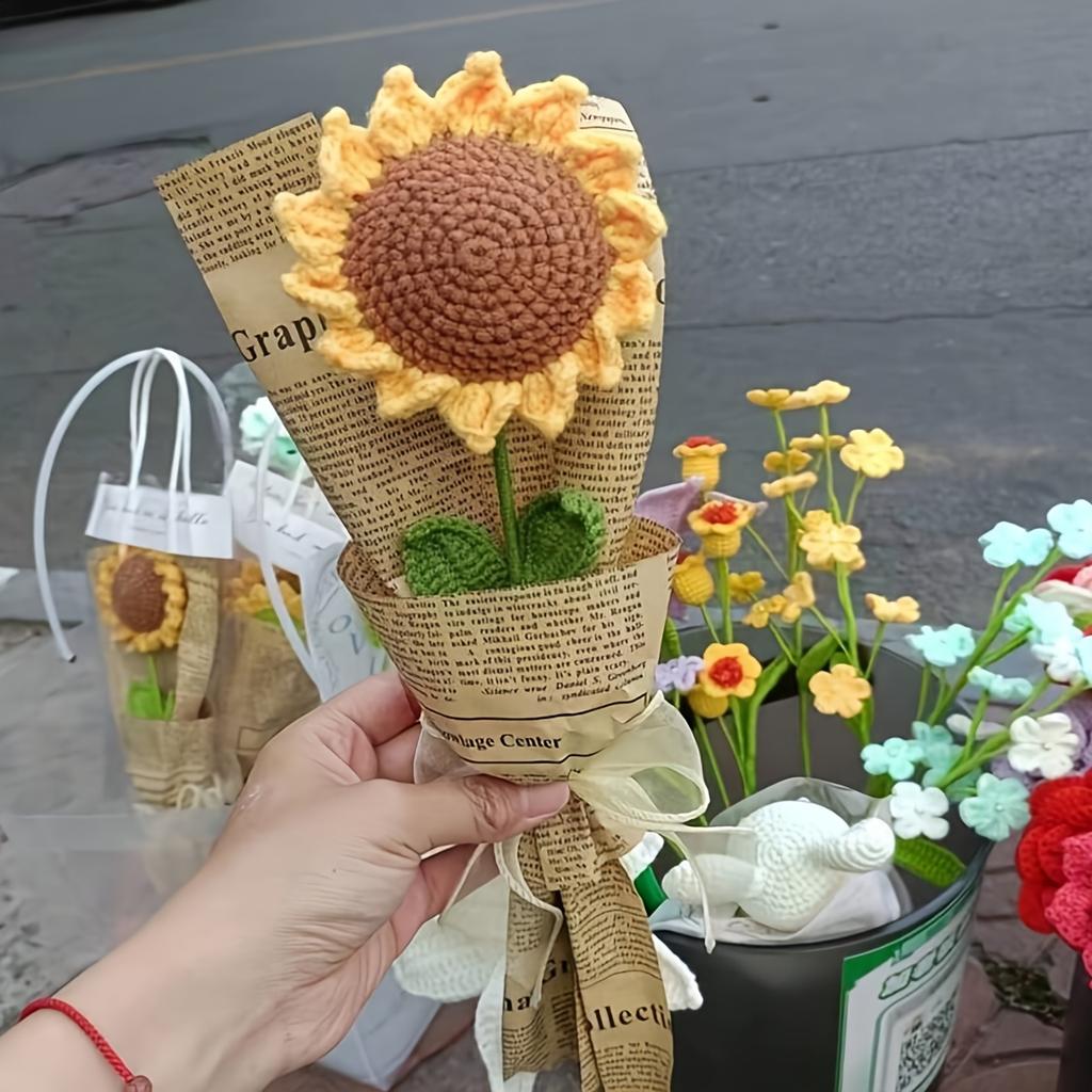 1/3Pcs Hand-Woven Creative Knitting Bouquet Hand Knitting Sunflower Artificial Bouquet Decoration Fake Flowers