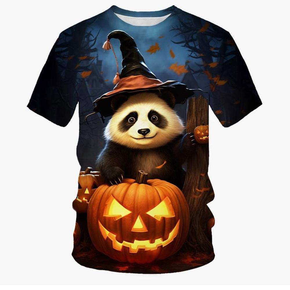 Boys' clothing, funny and terrifying pumpkin pattern T-shirt, boys' and girls' Halloween short sleeved shirt, children's Halloween gift party T-shirt