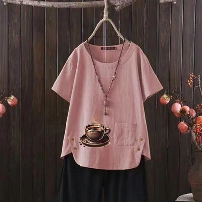 Женский летний бестселлер, стильная футболка Daily Free Graphic, винтажная льняная рубашка с круглым вырезом, рубашка с короткими рукавами, топ S-4xl