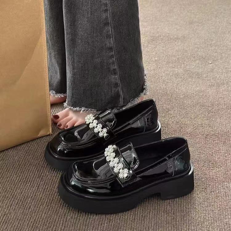 Туфли женские с круглой головкой на толстой подошве Мэри Джейн глянцевые маленькие кожаные туфли элегантные универсальные одинарные туфли корейская версия нескользящие мокасины