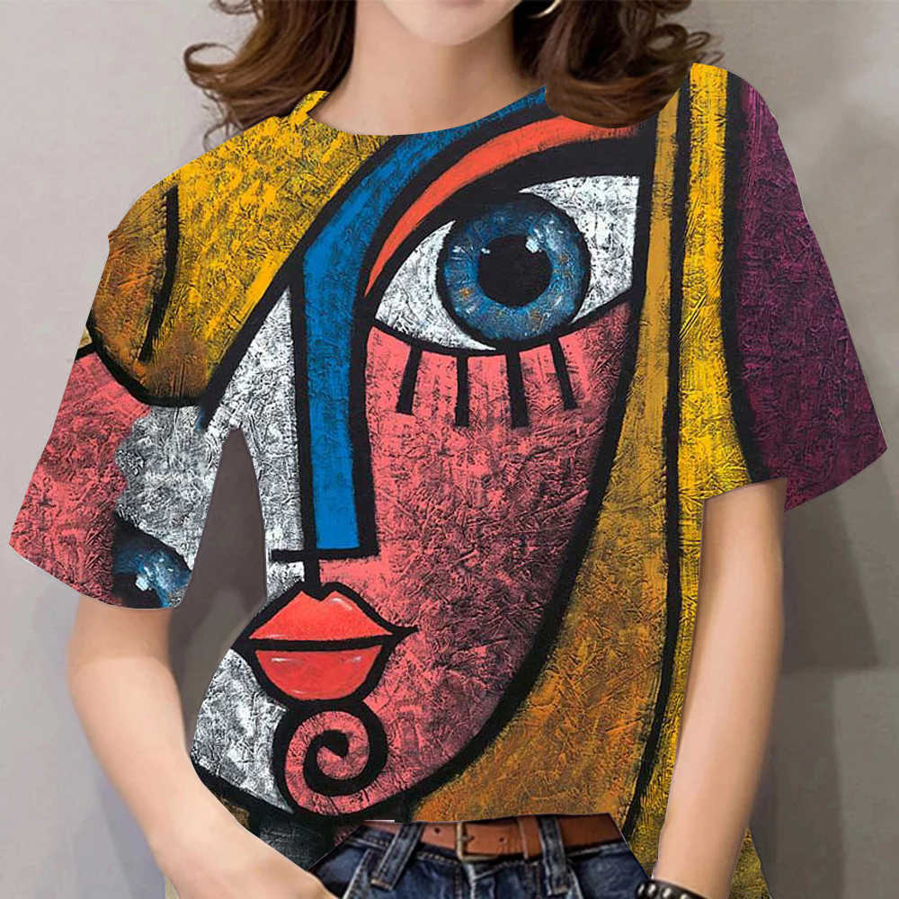 Футболка с круглым вырезом, женская летняя повседневная рубашка с принтом большого размера, топы, свободная винтажная женская футболка, уличная одежда Y2K, одежда с короткими рукавами 6XL