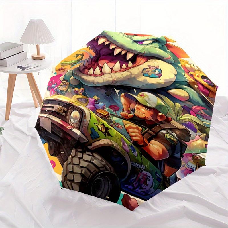 1pc The Dino Driver's Wild Journey Automatic Open/CloseUmbrella, Portable Compact Umbrella for Men & Women Y091