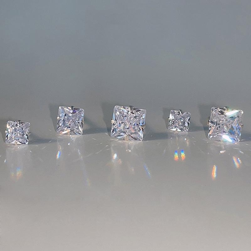 Маленькие квадратные серьги-пусеты с цирконом в корейском стиле для проколотых ушей - Простые нюдовые бриллиантовые пусеты для хряща для создания многослойного образа