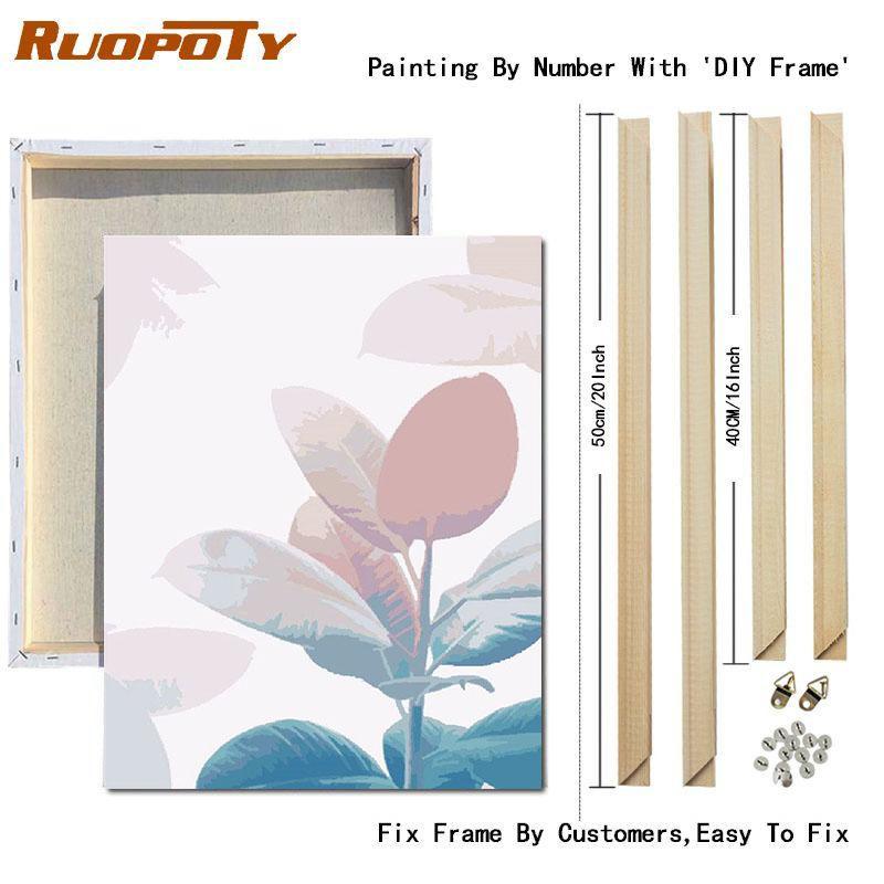 RUOPOTY Картина маслом по номерам, пейзаж с листьями, акриловая рамка «сделай сам», на холсте, настенная картина по номерам для гостиной