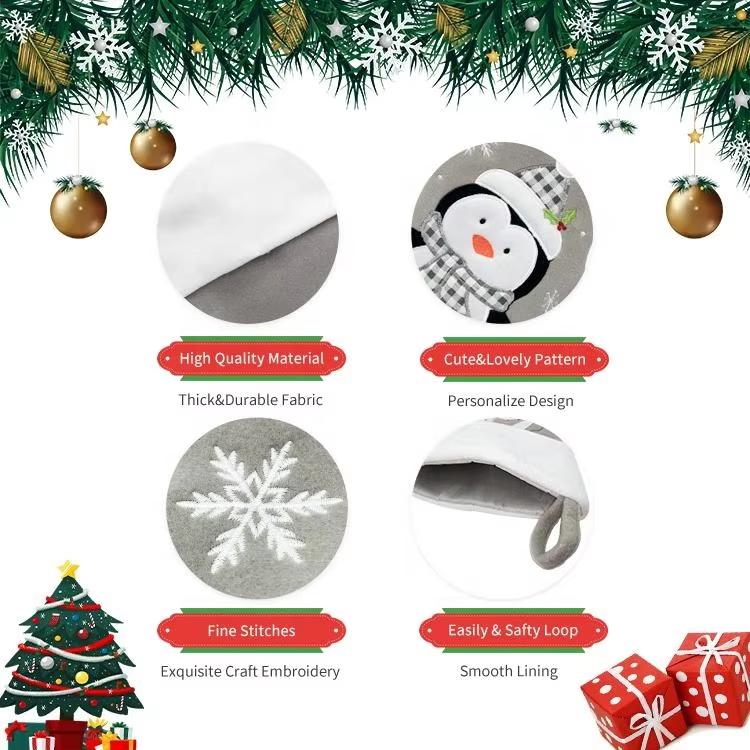 2025 Christmas Stockings for Cheerful Celebrations Grey Xmas Tree Ornament with Candy Bag Holiday Gift Decoration