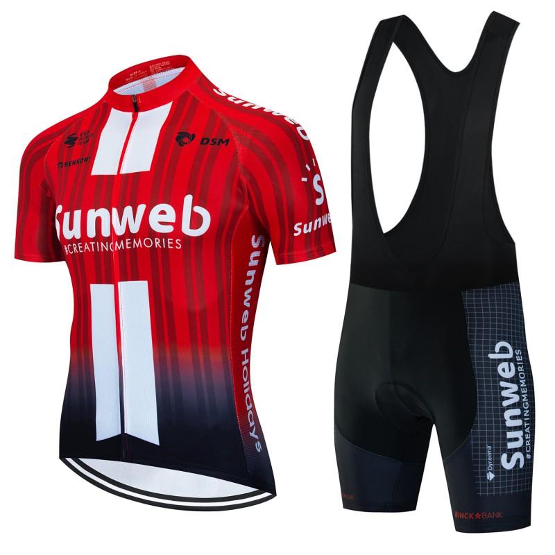 Sunweb Cycling Jersey Set Men Short Sleeve Mountain Bike Performance Wear Breathable Compression Fit