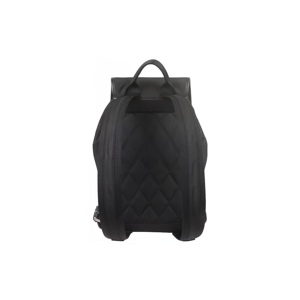 Burberry Black Nylon Drawstring Backpack With Leather Trim & Front Pocket For Daily Use