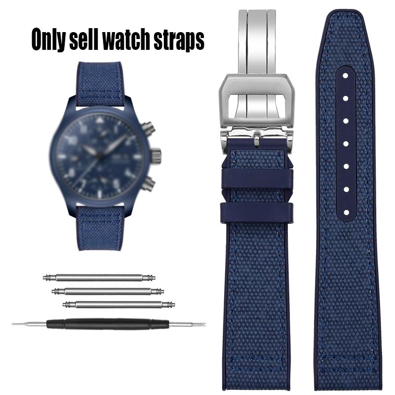 Нейлоновый резиновый ремешок для часов Для IWC Pilot Spade A Mark 18 Portuguese Blue Band Складная застежка Холщовая мужская часовая цепочка 20 мм Браслет