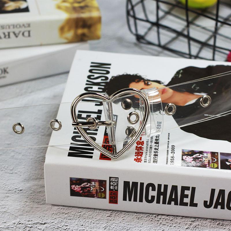 Ремень из прозрачной смолы с квадратной пряжкой в форме сердца и круглым вырезом, перфорированный, женский