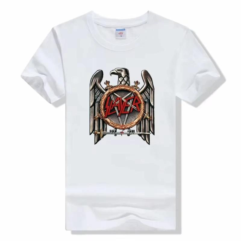 Metal Band TShirt Slayer Printed Fashion Streetwear Crew Neck Short Sleeve Tee Cotton Rock Tops High Quality Unisex