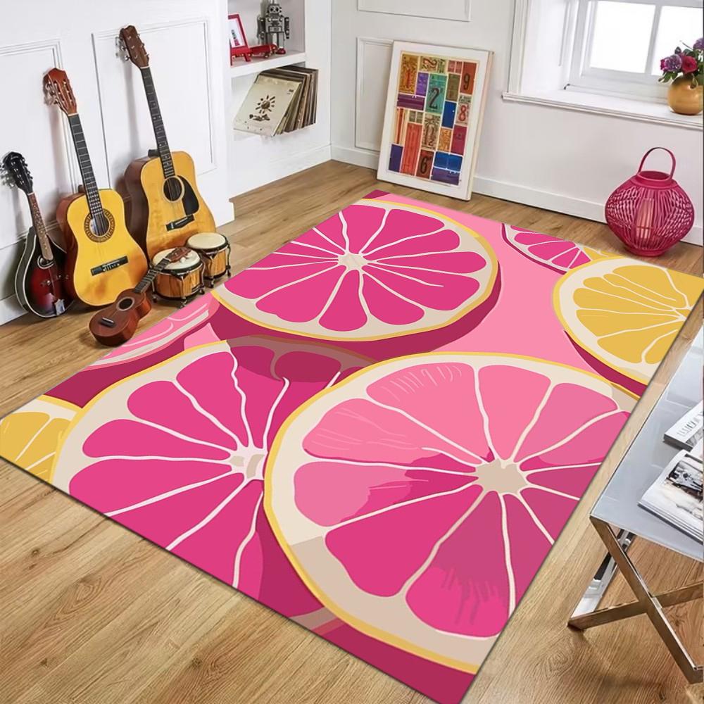 Fresh Grapefruit Slice Pattern Rug Vibrant Decorative Soft Texture Easy Clean Non-Slip Durable Carpet for Living Room Sofa Area