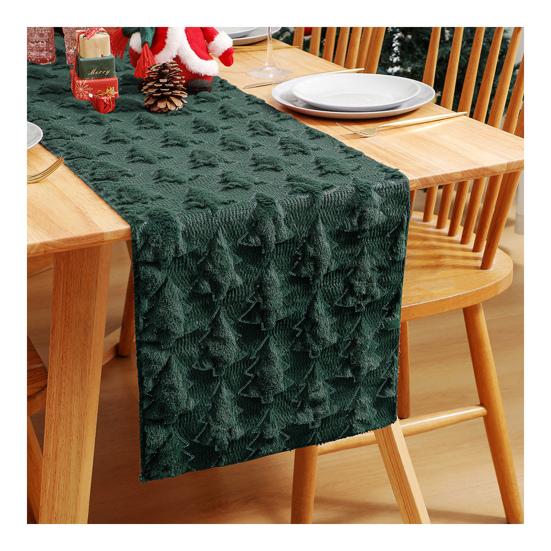 Christmas Table Runner Soft Plush Jacquard Christmas Tree Table Runner Solid Color Sequin Xmas Table Runner for Dining Table Home Dinner Party Decor