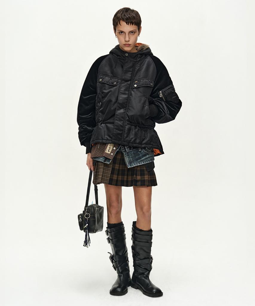ADSB ANDERSSON BELL Utility Hooded Puffer Peplum Jacket (Black)