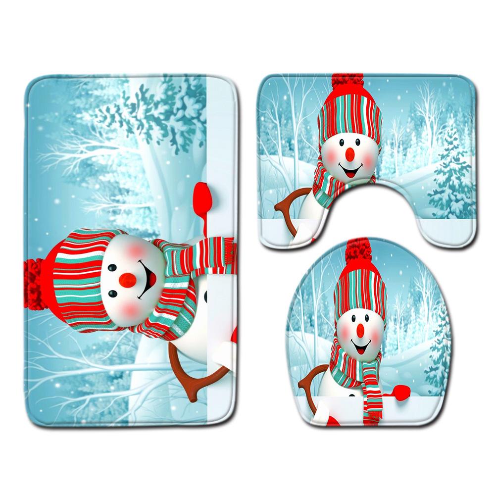 Christmas Waterproof Shower Curtain Four-Piece Floor Mat Combination Bathroom Water-Absorbing Non-Slip Carpet Door Mat Foot Mat