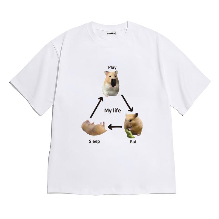 Funny Hamster Tshirt Short Sleeve for WOMEN Unisex Retro Casual Versatile Cute Crew Neck Tee Korean Style Fashion Top Black