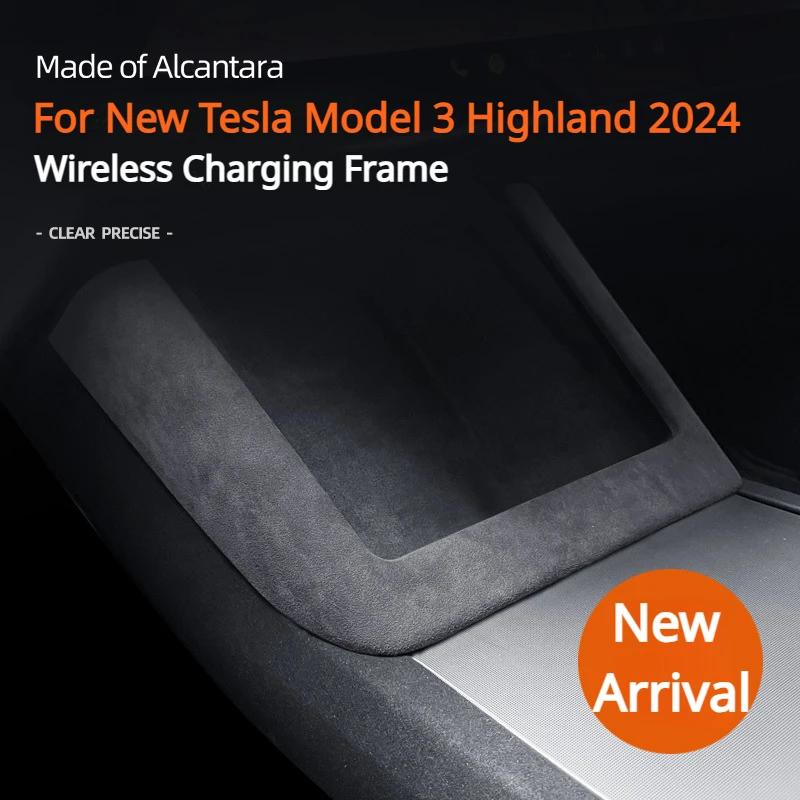 Замша из алькантары для Tesla Model 3 Highland 2024, центральное управление, рамка беспроводной зарядки, защитная крышка, отделка, аксессуары для моделирования