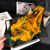 Bamboo Silk Scarf National Style Scarf Simulation Silk Small Square Scarf 70Cm Women'S Scarf Neck Protection Decorative Shawl Leaf Pattern