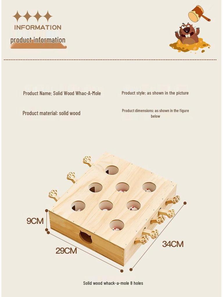 Interactive Solid Wood Cat Whack-a-Mole Toy for Pets and Children