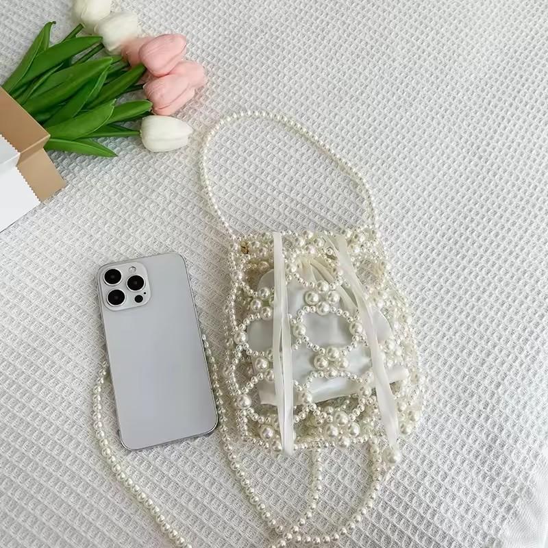 Yogodlns Белые бисерные сумки-ведра через плечо и через плечо Изысканное чувство роскоши Свежие вечерние сумки для женщин Мода