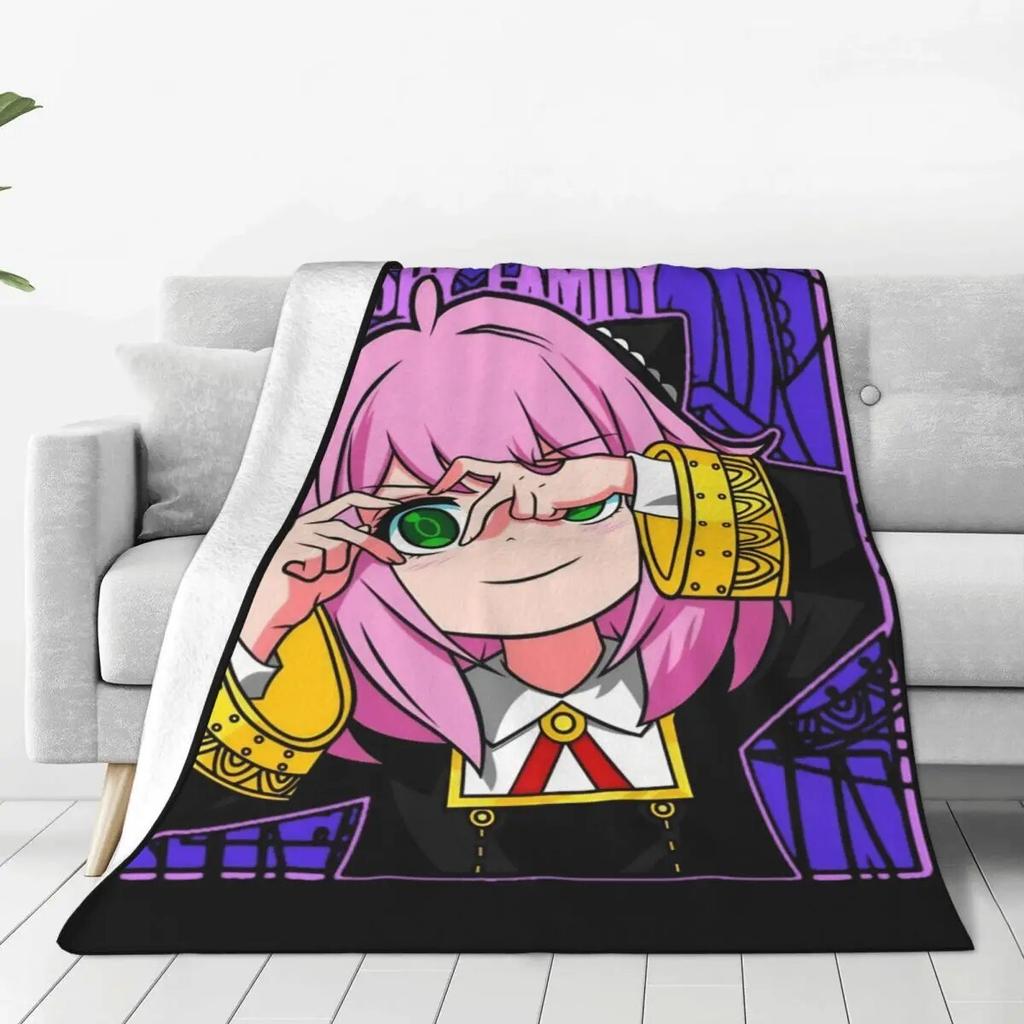 Kawaii Anya Merch Blankets Fleece Bedding Spy X Family Manga Throw Blanket Comfortable Lightweight for Travel Bedspread