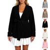 Women's And Winter Coat Solid Color Lace-up Hooded Knitted Cardigan Sweater