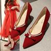 Chinese Wedding Shoes New Spring and Autumn Show Clothes Wedding Dress Two Wear Bridal Shoes Wedding French Red High Heels