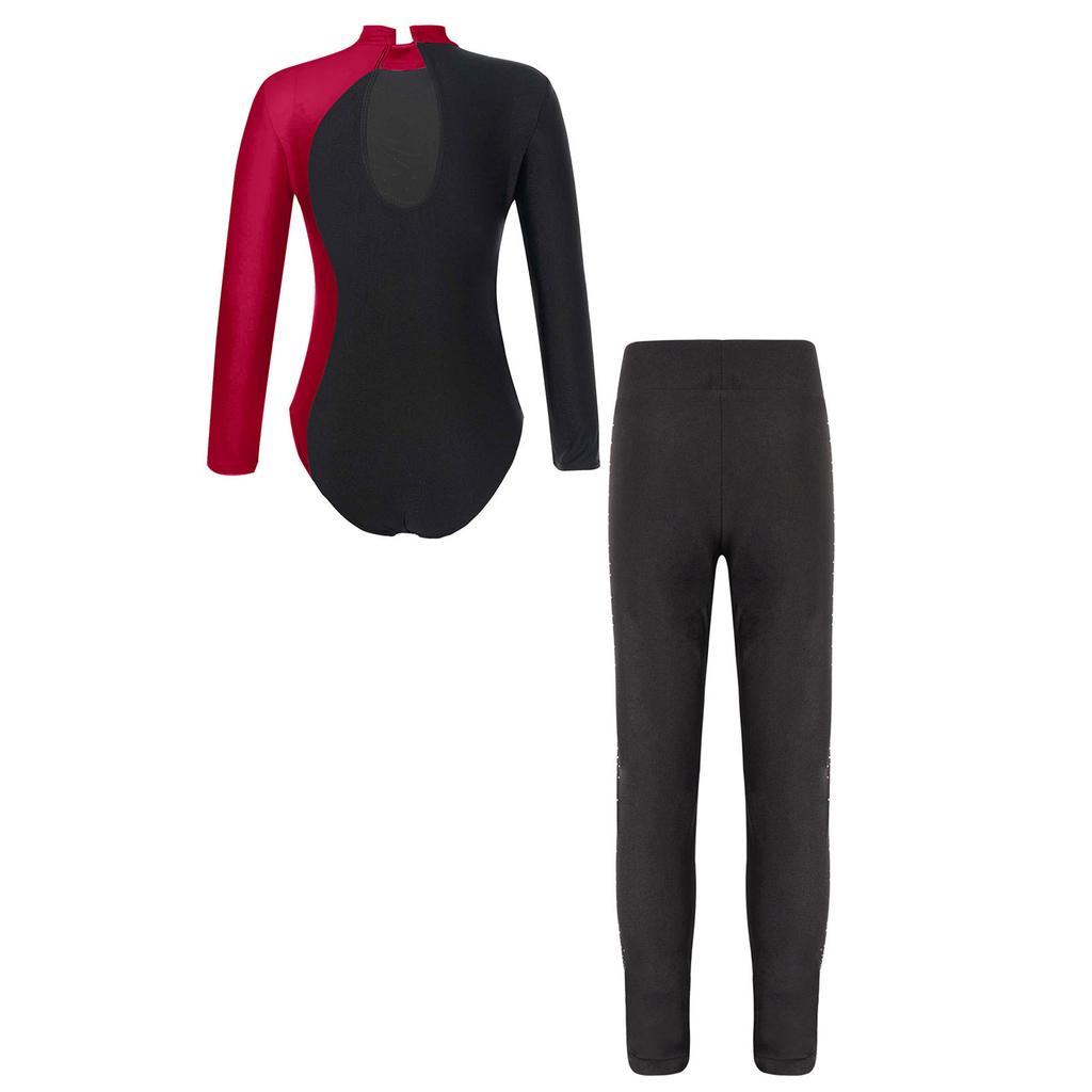 Детская одежда для девочек с длинным рукавом для балета, гимнастический купальник, танцевальный костюм для соревнований по фигурному катанию с брюками