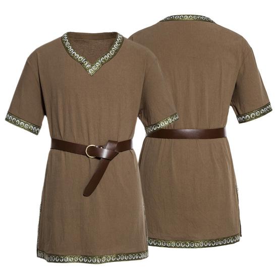 Средневековая туника викингов, рубашка с v-образным вырезом и короткими рукавами, вышивка с поясом, косплей, сцена, события эпохи Возрождения, костюм на Хэллоуин, пиратский топ