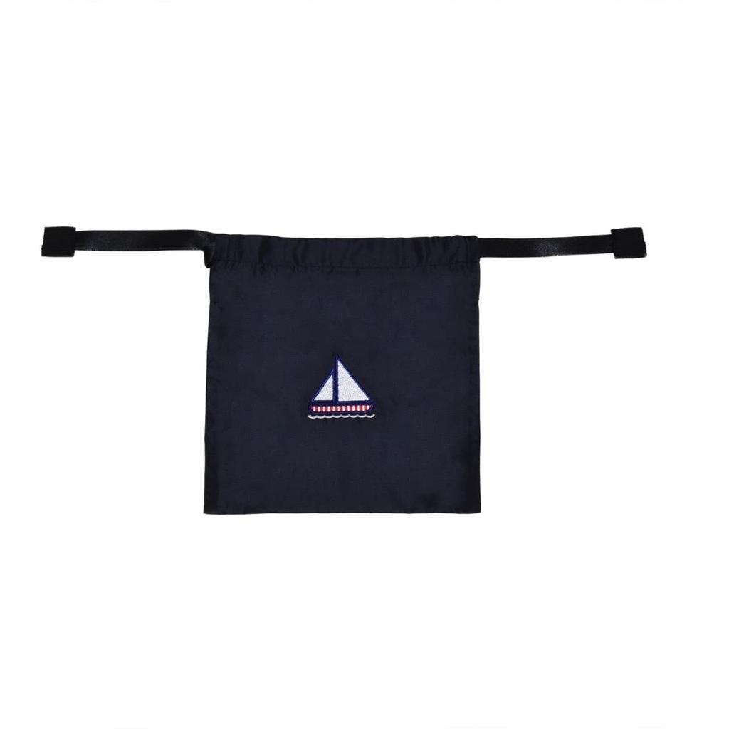 Angel Smile Royal School Grosgrain Portable Slippers Yacht Pattern Embroidered Navy Drawstring Bag Set RSSL2022004 Large (Jewel Black) (Size L) &
