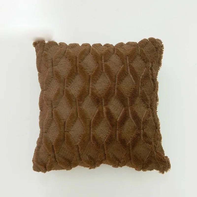 Меховой чехол для подушки, наволочка для украшения гостиной, дивана, декоративные плюшевые подушки, чехлы 30×50 45×45 см в скандинавскую полоску