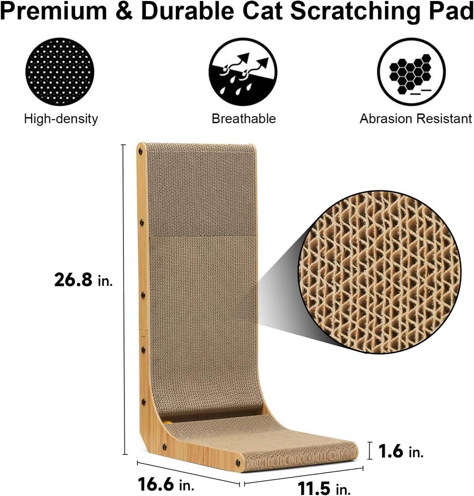 Cat Scratcher, L Shape Cat Scratch Pad Wall Mounted, Cat Scratching Cardboard with Ball Toy for Indoor Cats, Large Size