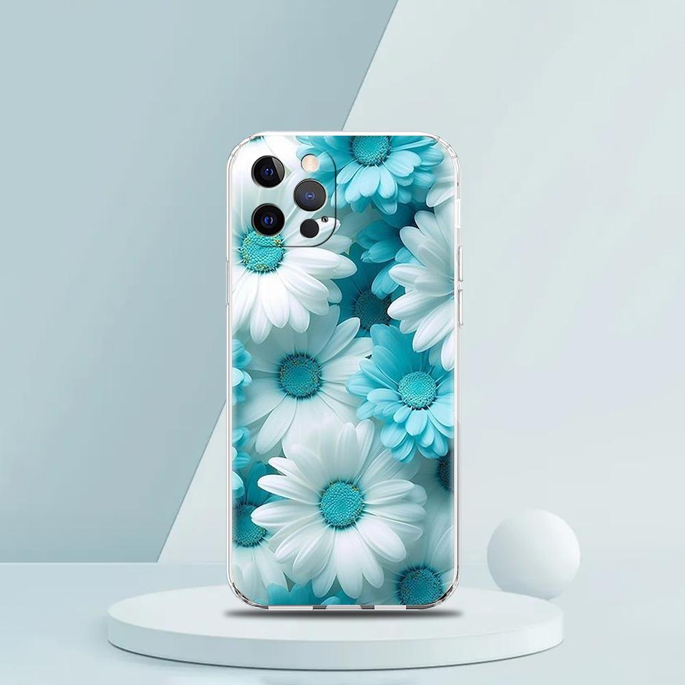 Для iPhone 15 16 14 13 12 mini 11 Pro Max XS X XR SE 7 8 Plus Силиконовый Прозрачный Чехол Красивые Цветы Листья Роскошный Чехол для Телефона
