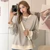 Women's Striped Crew Neck Pullover – Autumn 2025 Korean Style Long Sleeve Top