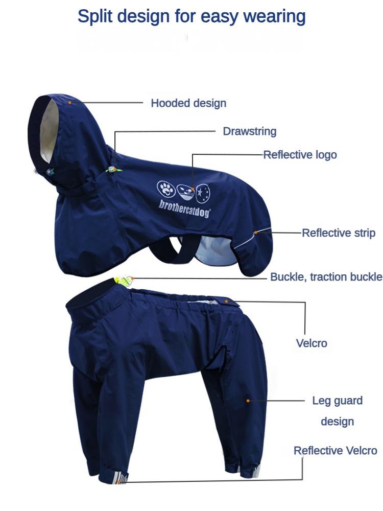 Водонепроницаемый дождевик для собак средних и крупных пород, полный пакет, пончо для питомцев, крутые четырехлапые дождевики для питомцев раздельного типа, светоотражающая наклейка, товары для питомцев, принадлежности
