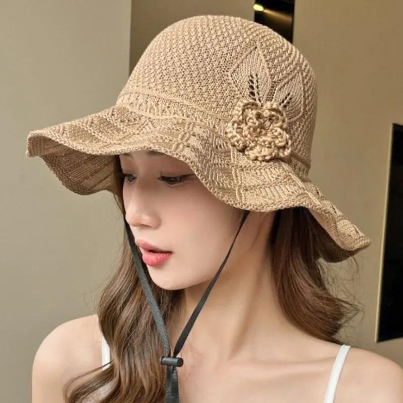 WTEMPO Washable Women Solid Color Casual Flower Hollow Out Sun Hats Versatile Outdoor Travel Sun Screen Hats