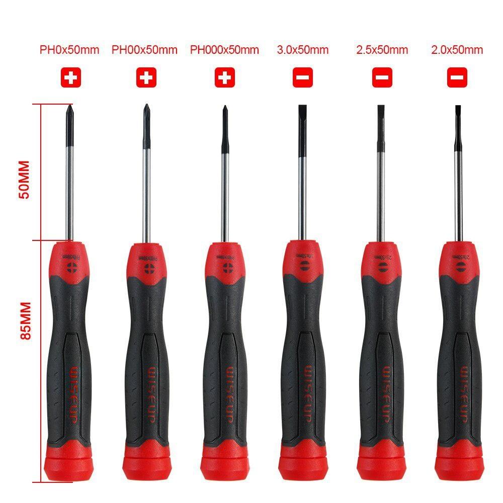 WISEUP 6 шт. Набор магнитных отверток с плоским и крестообразным шлицем, набор прецизионных отверток для ремонта телефонов, компьютеров, домашних многофункциональных инструментов