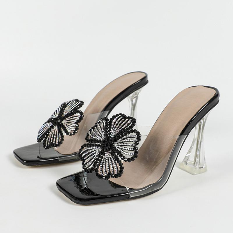 Liyke Strange Style Clear High Heels, прозрачные туфли на высоком каблуке для женщин, дизайнерские босоножки с кристаллами и цветком, сексуальные туфли с квадратным носком