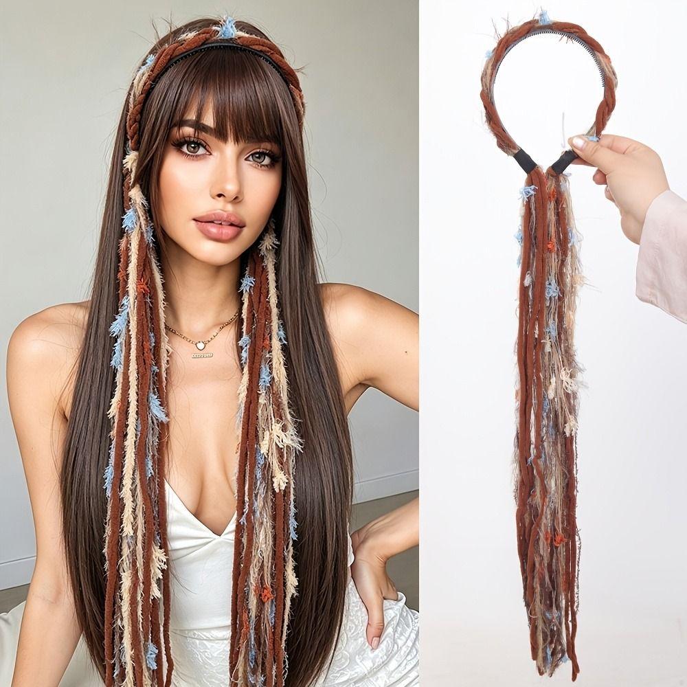 Elegant Headwear Vintage Hair Hoop with Pendant Boho Colored Rope Headband Festival Hair Accessory