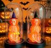Halloween Skeleton Night Light Glass Pumpkin Lamp with Wooden Base for Bedroom Home Decor Gift
