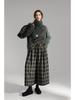 High-Waisted Plaid Wool-Blend Wide-Leg Skirt Pants - Slimming and Loose Fit