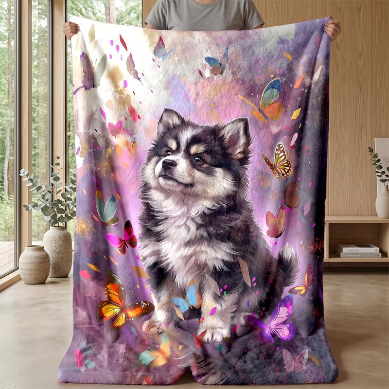 Butterflies Flowers Puppies Kittens blanket Personalized Name Flannel Blanket Soft Cozy Plush Throw for Sofa Bed Lightweight Home Decor