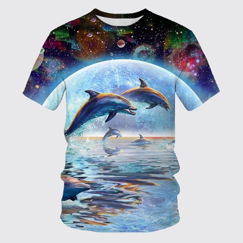 Summer Fashion Funny Dolphin Graphic T Shirts for Unisex New Trend Personality Casual Printed Harajuku O-neck Short Sleeve Tops
