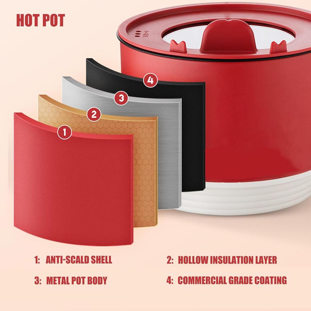 Hot Pot Electric Ramen Cooker Mini Instant Non-stick Pot with Over-Heating Protection Dry Burning Protection Easy Clean 1.5L 600W Ideal for Steak,