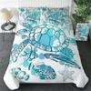 Sea Turtle Bedding Ocean Duvet Cover Set Teal Mediterranean Style Marine Themed Ocean Polyester Bedding Set Queen King Twin Size