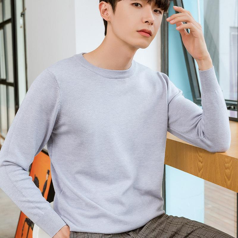 Мужской модный вязаный свитер с круглым вырезом, елочка, осень-зима, свободный, однотонный, вязаный, простой, повседневный, для ношения под низ, больших размеров