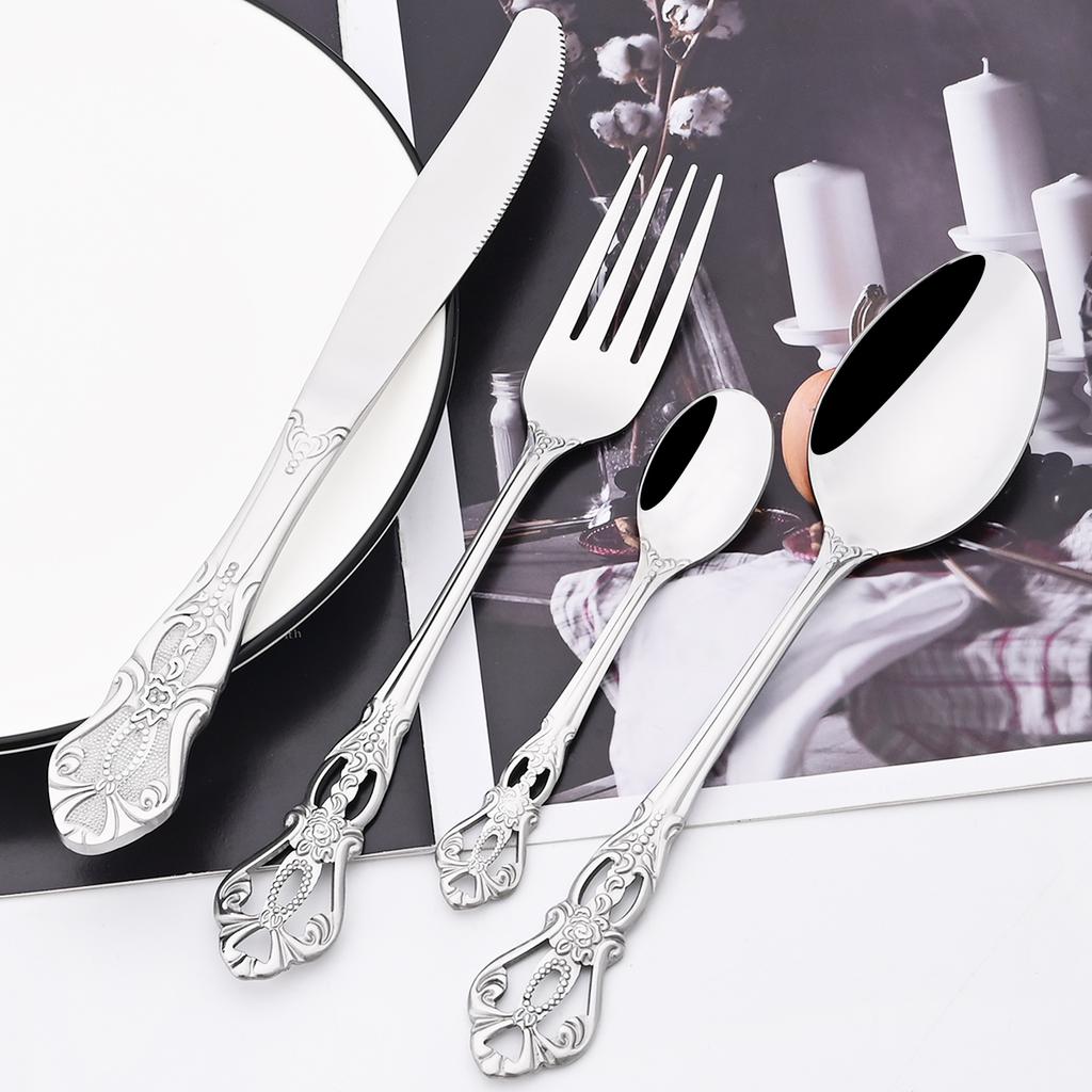 24 шт. винтажный золотой набор столовых приборов из нержавеющей стали, набор столовых приборов, нож, вилка, кофейная ложка, посуда, кухонное серебро, набор столовых приборов