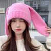 Knitted Rabbit Ear Hats Solid Color Plush Skull Cap Lovely Women Beanie Hat  Girl