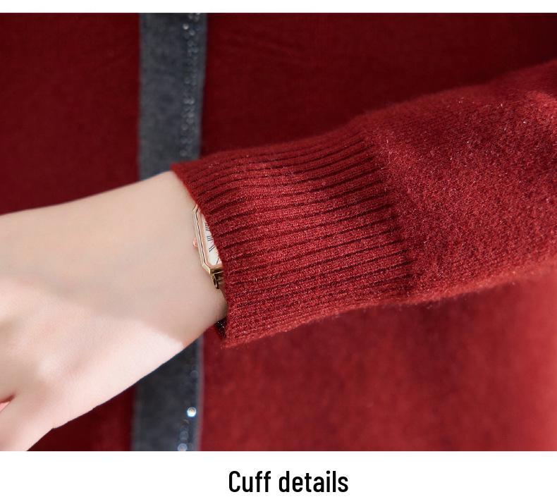 Mom's Red Fleece-Lined Winter Sweater - Perfect for New Year & Spring Festival for Middle-Aged and Elderly Women