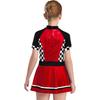 Костюм для гонок для девочек, с воротником-стойкой, с короткими рукавами, на молнии сзади, платье в клетку с пайетками, со встроенными трусиками